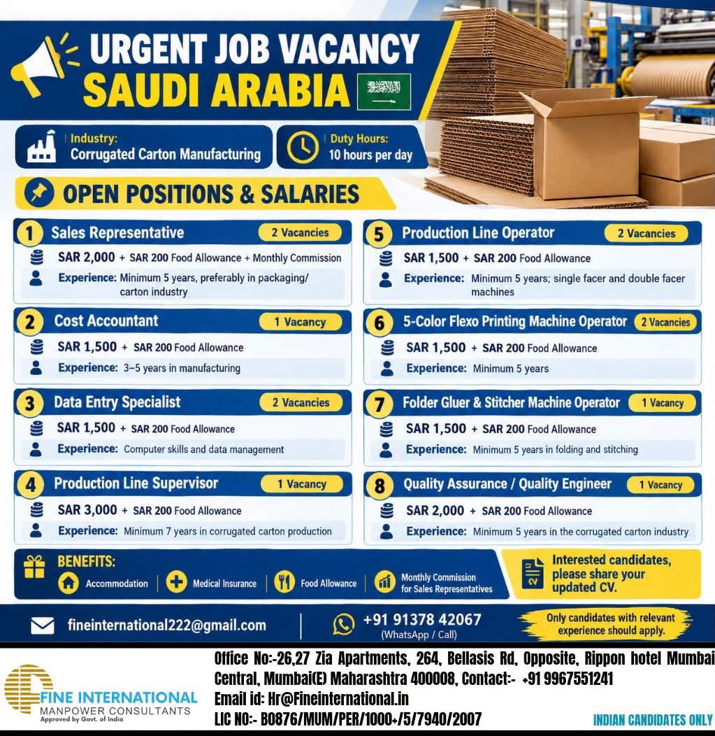 URGENT JOB VACANCY – SAUDI ARABIA  ONLINE CLIENT INTERVIEW