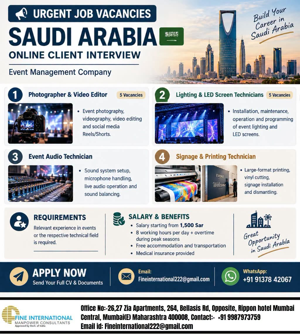 🚨🇸🇦 URGENT JOB VACANCIES IN SAUDI ARABIA! 🇸🇦🚨 EVENT MANAGEMENT COMPANY