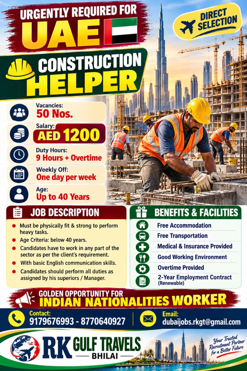 HIRING FOR A LEADING CONSTRUCTION COMPANY – DUBAI