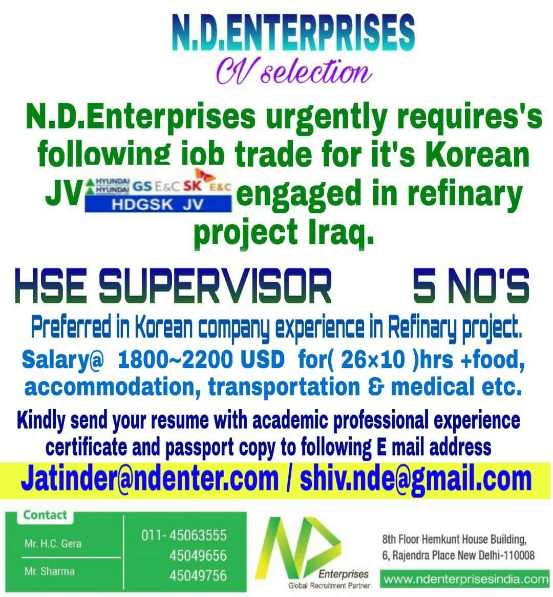 URGENTLY REQUIRES FOR JOB TRADE FOR REFINARY PROJECT