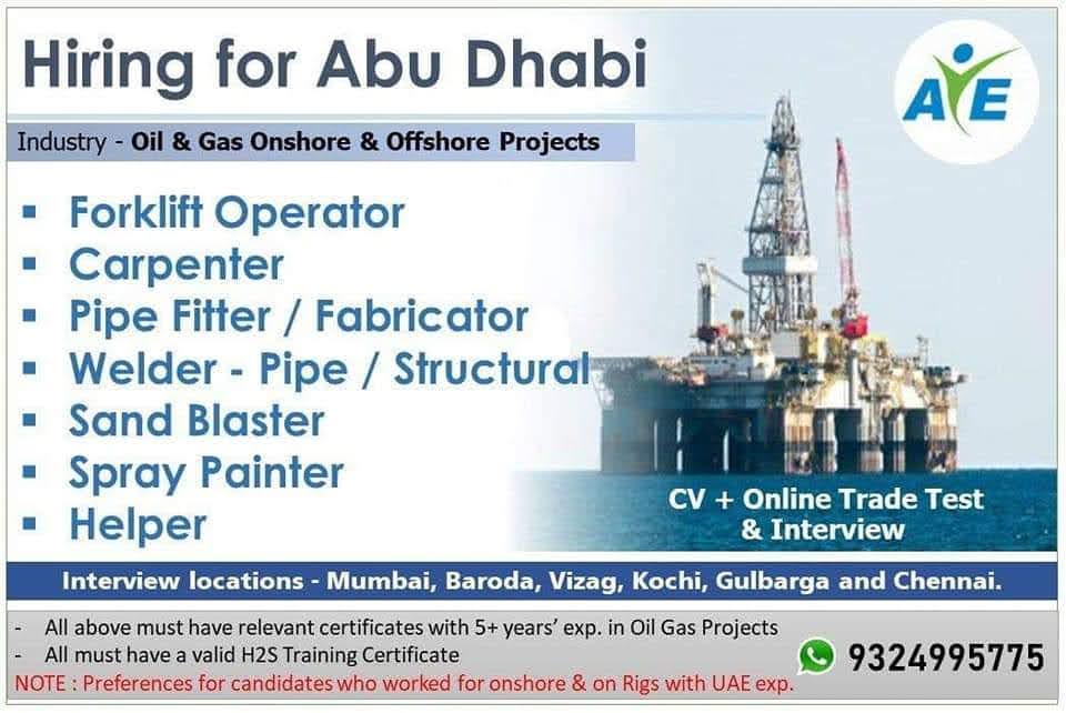 Hiring For Abudhabi Oil Gas Onshore Offshore Projects December 16 2020