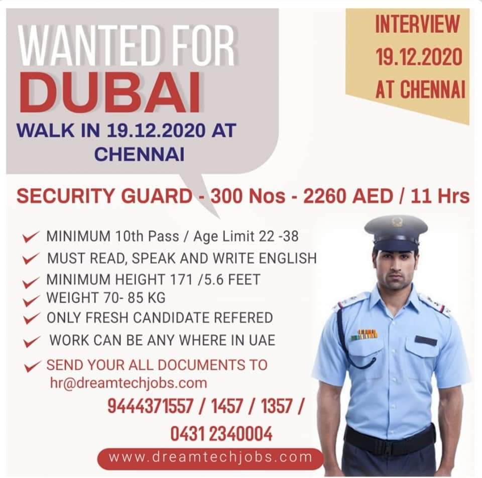 WANTED FOR DUBAI INTERVIEWS INTERVIEWS IN CHENNAI
