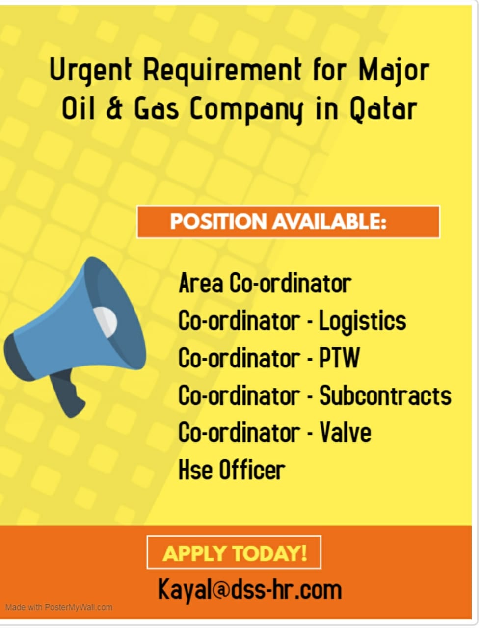 URGENT REQUIREMENT FOR MAJOR OIL & GAS COMPANY