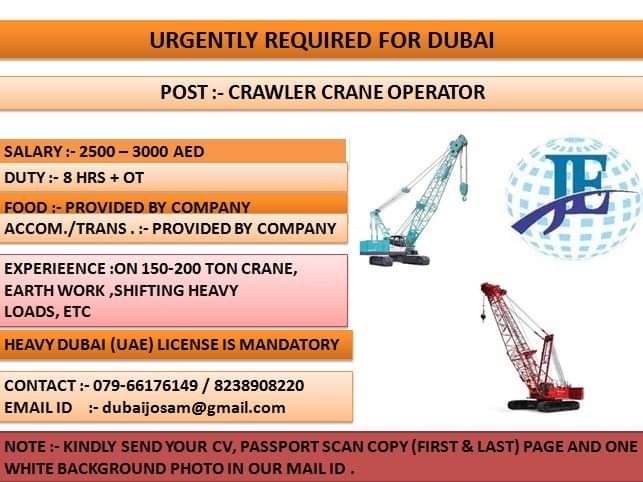 URGENTLY REQUIRED FOR CRAWLER CRANE OPERATOR