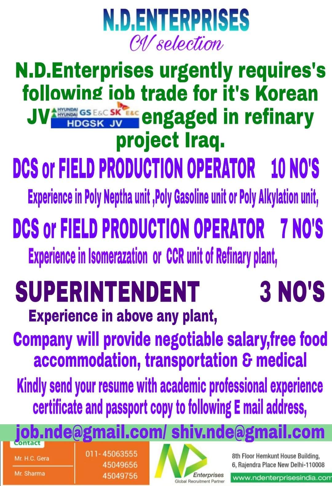 URGENTLY REQUIREMENT FOR REFINARY PROJECT IN IRAQ