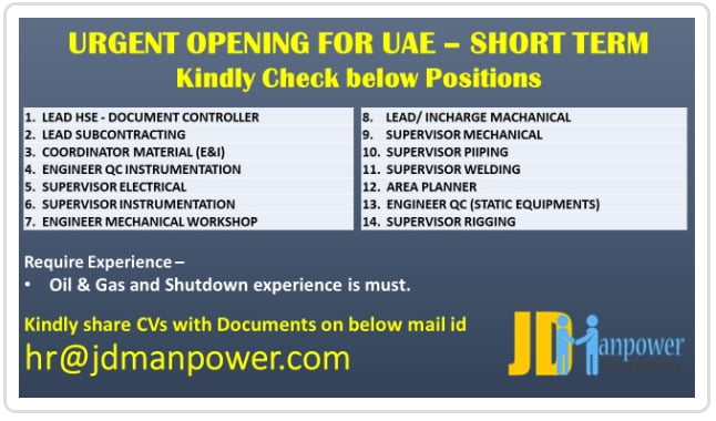 URGENT OPENING FOR UAE